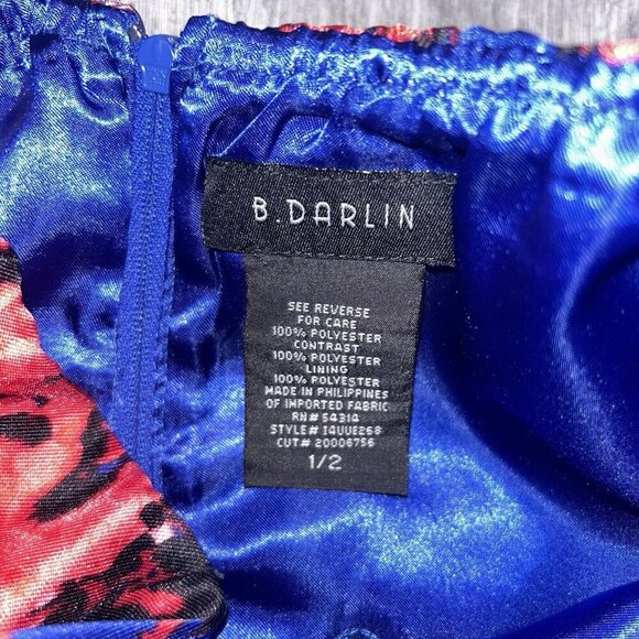 B. Darlin Red & Blue Floral Illusion Printed Strapless Formal Prom Dress Size XS - Picture 7 of 9